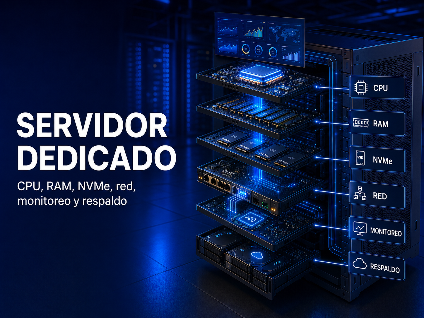 Cómo dimensionar un servidor dedicado: CPU, RAM, almacenamiento y ancho de banda Componentes que se deben analizar para dimensionar un servidor dedicado empresarial.